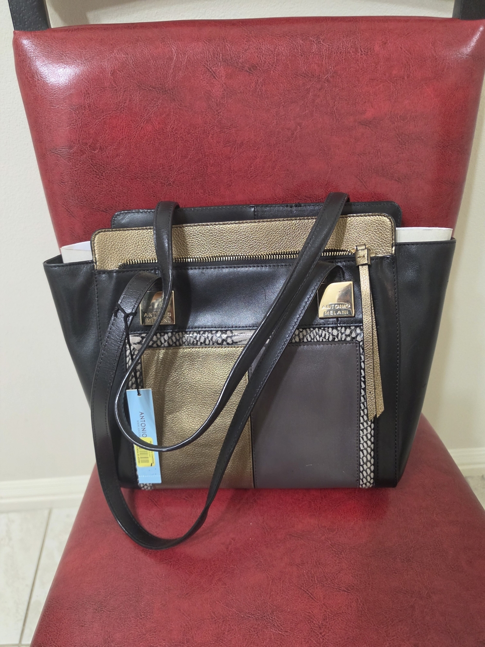 Antonio Melani -Stylish Black and Gold Tote Bag
